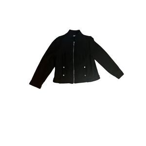 RELATIVITY Women's Black Full Zip Textured Bomber Jacket Wool Blend Size 10